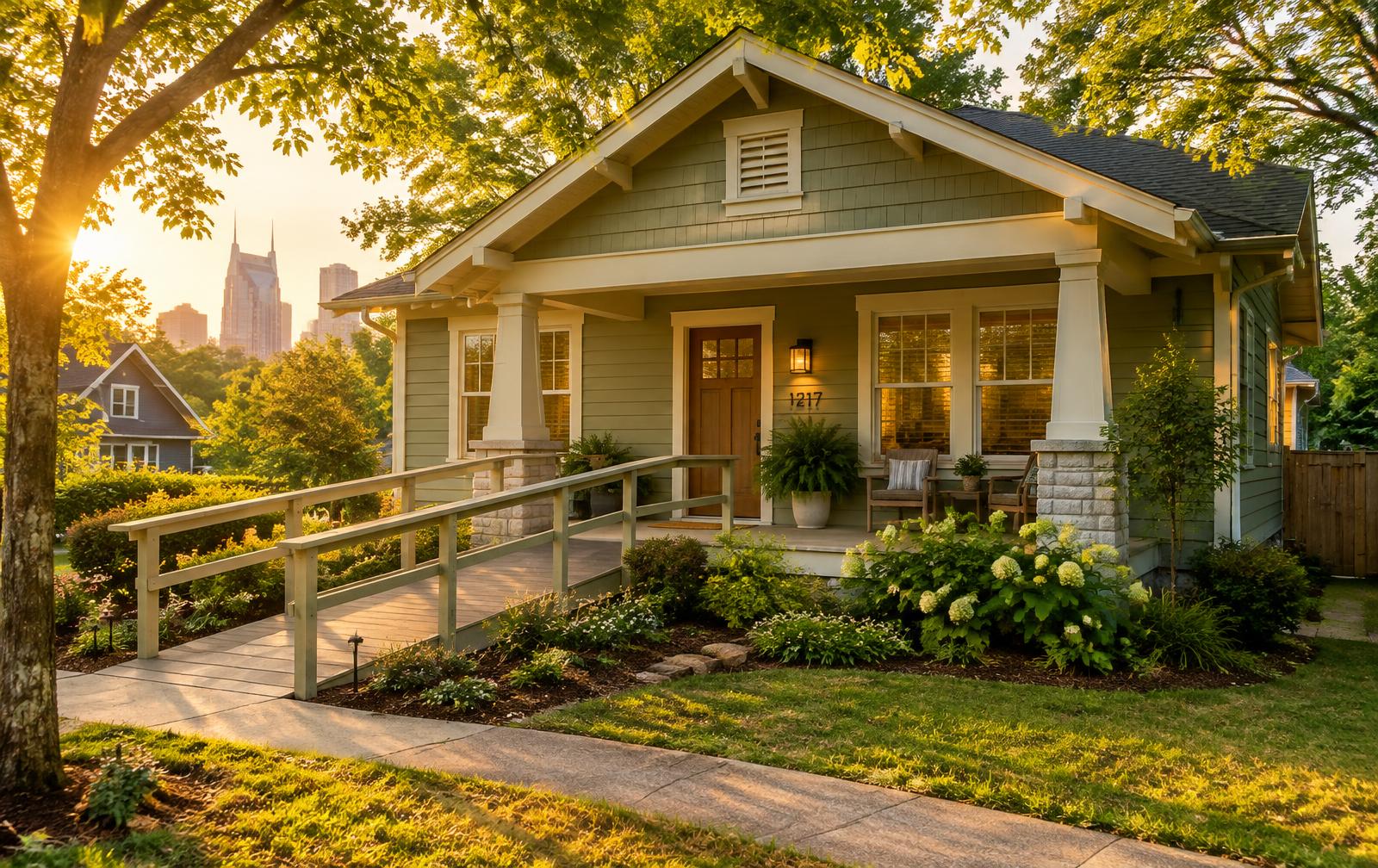 An accessible home with a ramp to the porch